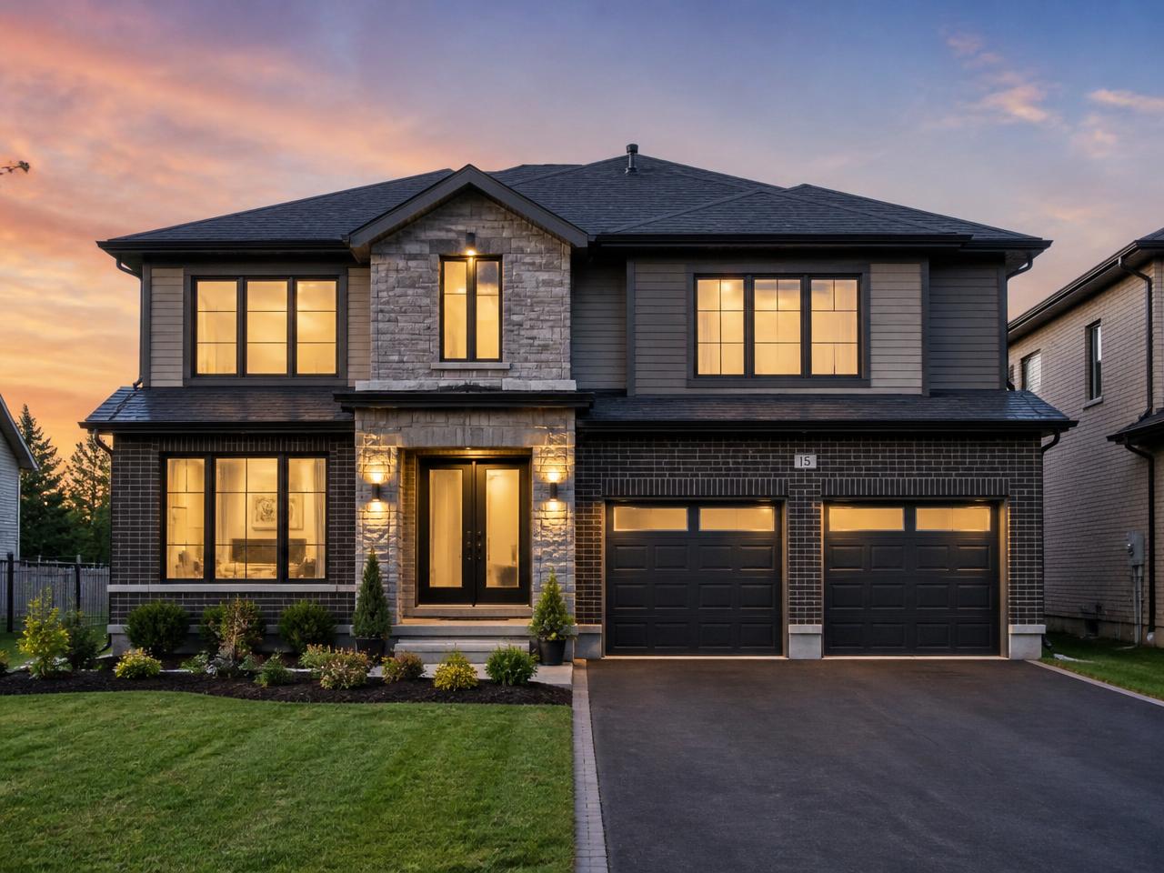 Twilight real estate photography of a modern detached Canadian home