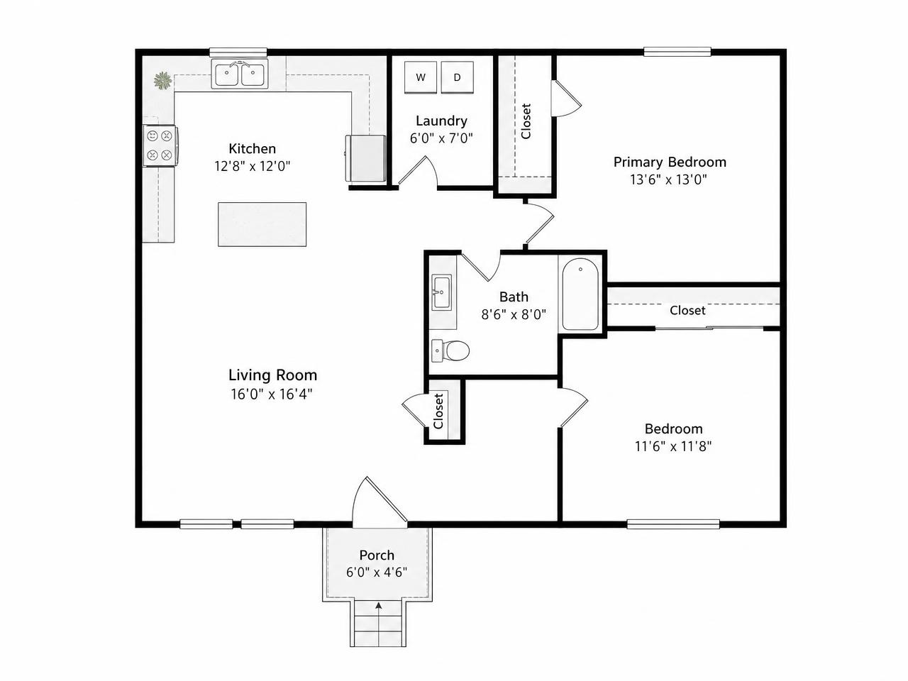 Professional 2D residential floor plan with room labels and dimensions